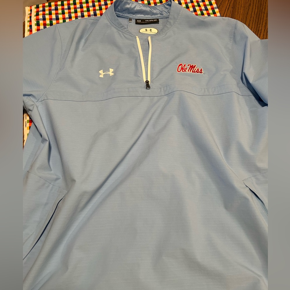 NWOT Under Armour Ole Miss Light Blue Pullover short sleeve XXL